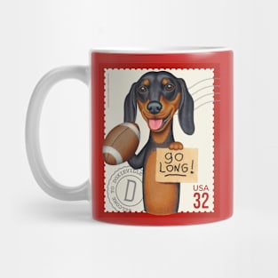 Funny cute Dachshund Doxie with football saying go long! Mug